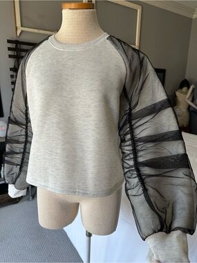 FRIFUL Sheer Puff Sleeve Sweatshirt with Organza Sleeves, NWOT size large